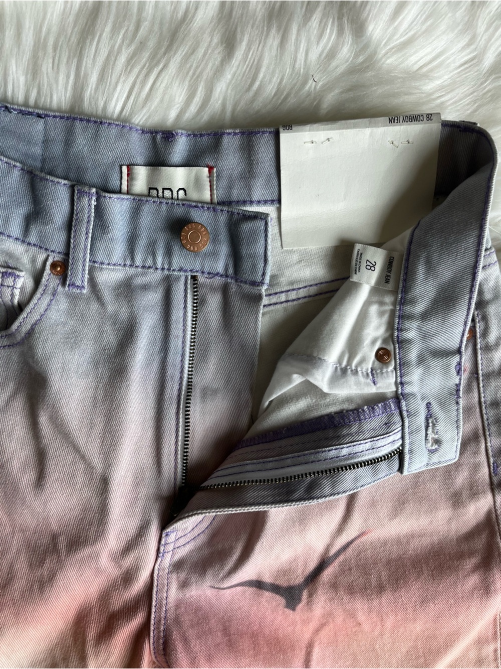 🆕 BDG URBAN OUTFITTERS JEANS 28 COWBOY JEAN SCENIC SUNSET OMBRE PASTELS SEAGULLS - Picture 7 of 12